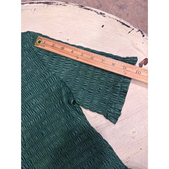 Zara Green Smocked Short Sleeve Peplum Top Women's M NWT - Picture 7 of 7